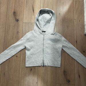 Brandy Melville Cropped Grey Ribbed Hoodie